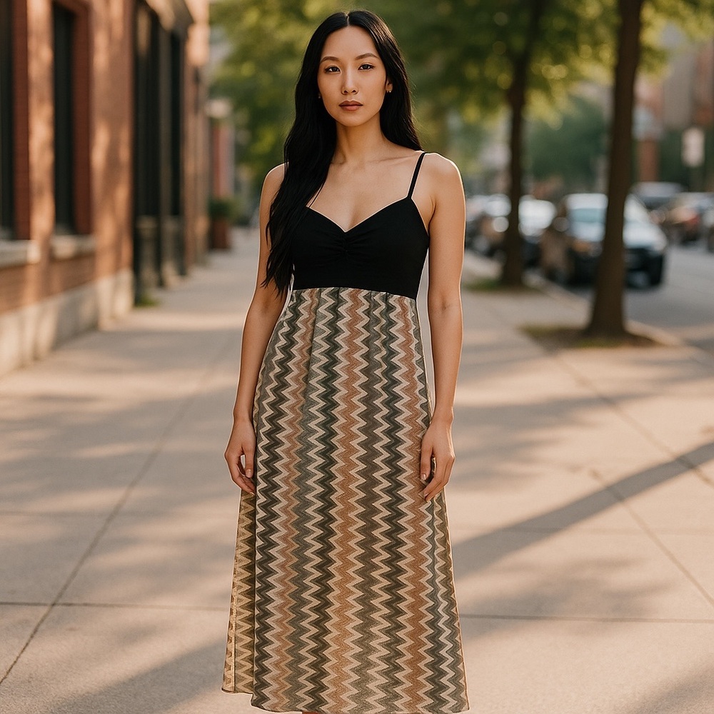 Coco Avante Maxi  Spaghetti Straps Aztec Dress, Size Small